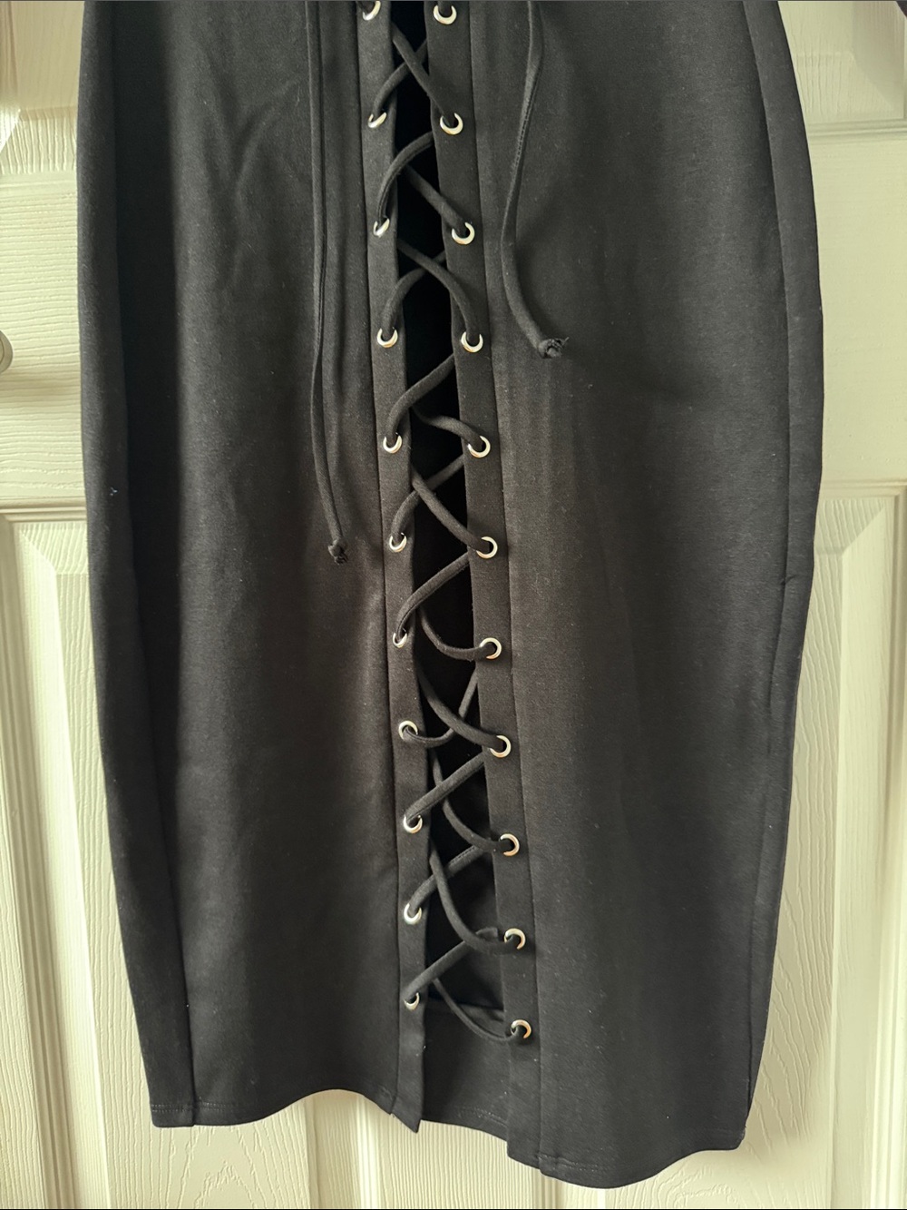 New York & Company Black Lace-Up Midi Dress - Picture 6 of 7